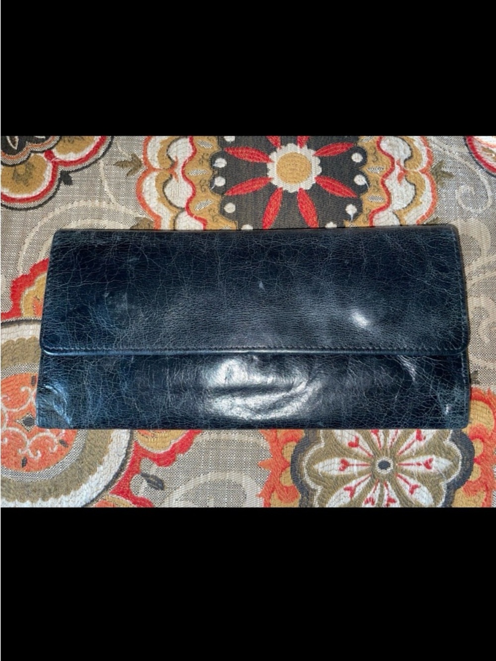 HOBO Black Leather Foldover Wallet